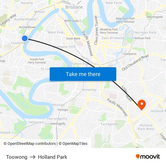 Toowong to Holland Park map