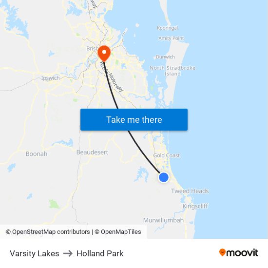 Varsity Lakes to Holland Park map