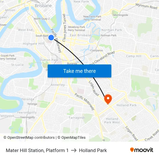 Mater Hill Station, Platform 1 to Holland Park map