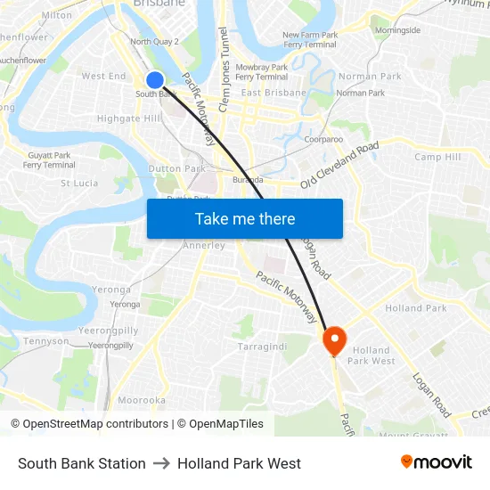 South Bank Station to Holland Park West map