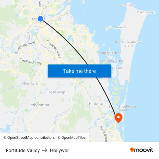 Fortitude Valley to Hollywell map
