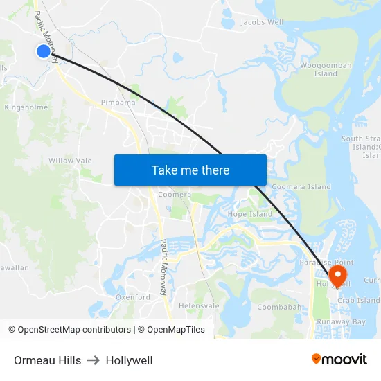 Ormeau Hills to Hollywell map