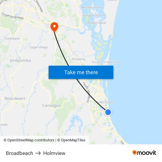 Broadbeach to Holmview map