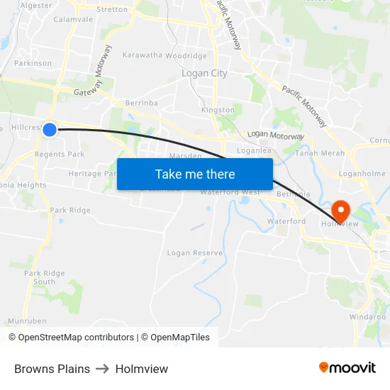 Browns Plains to Holmview map