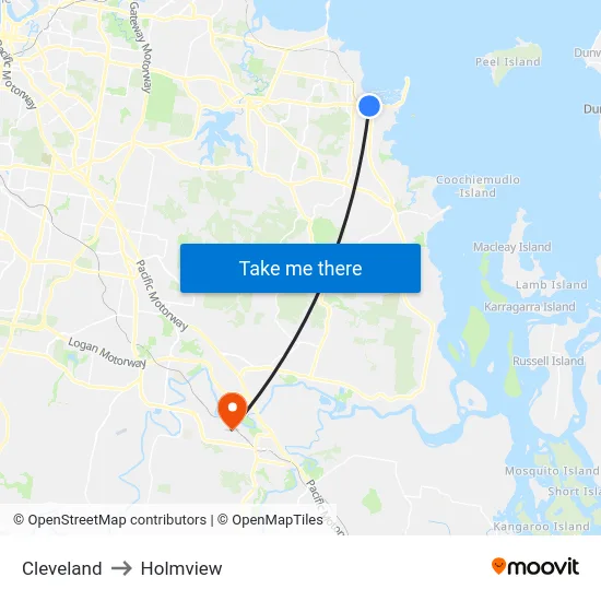 Cleveland to Holmview map