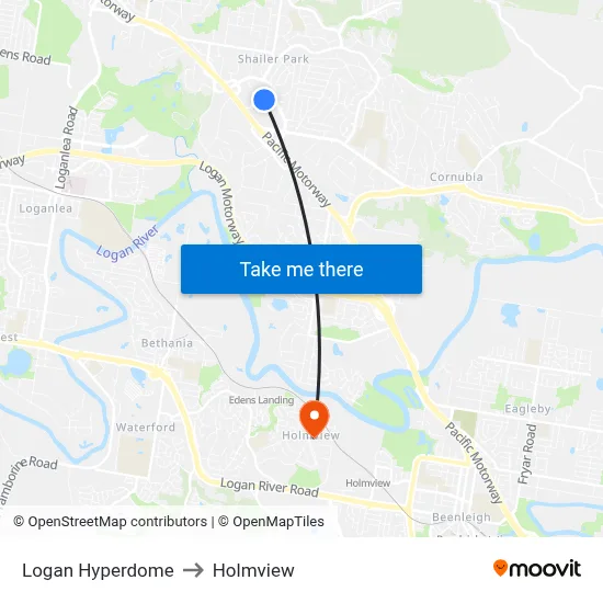 Logan Hyperdome to Holmview map