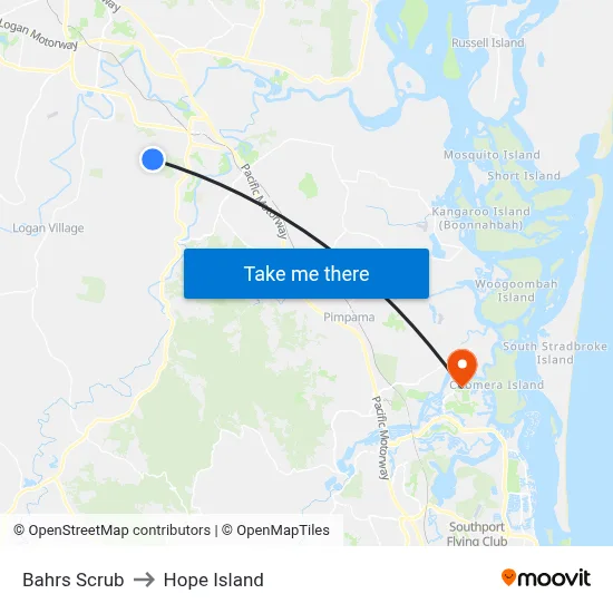 Bahrs Scrub to Hope Island map