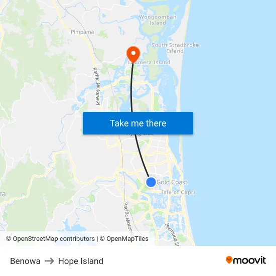Benowa to Hope Island map