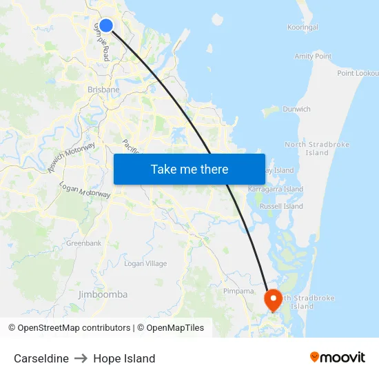 Carseldine to Hope Island map