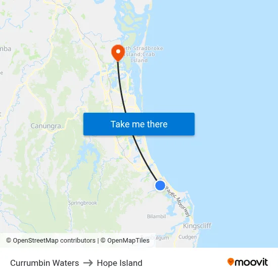 Currumbin Waters to Hope Island map