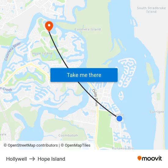 Hollywell to Hope Island map