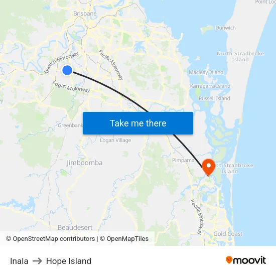 Inala to Hope Island map