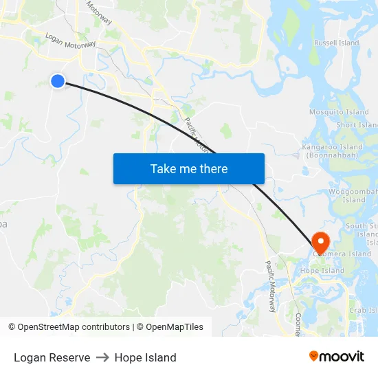 Logan Reserve to Hope Island map