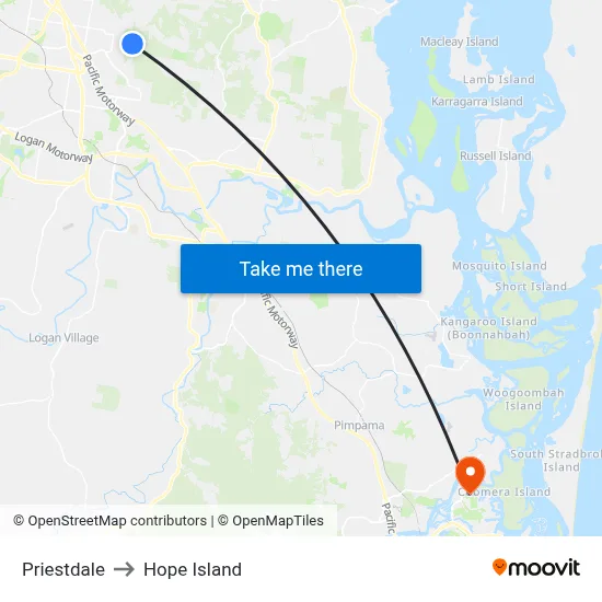 Priestdale to Hope Island map