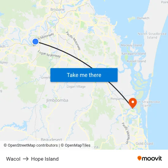 Wacol to Hope Island map