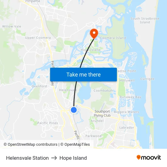 Helensvale Station to Hope Island map