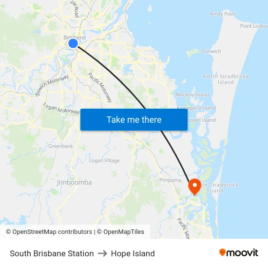 South Brisbane Station to Hope Island map
