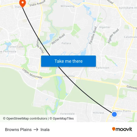 Browns Plains to Inala map