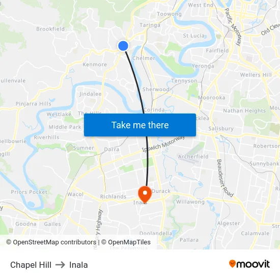 Chapel Hill to Inala map