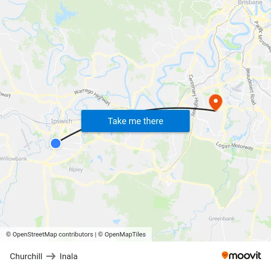 Churchill to Inala map