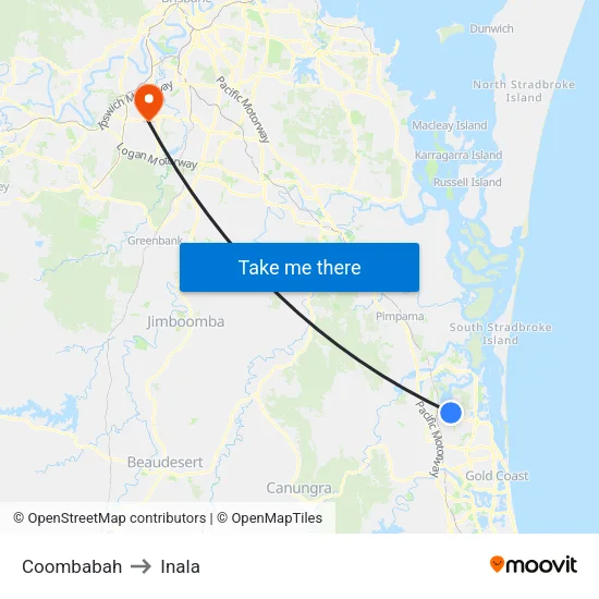 Coombabah to Inala map