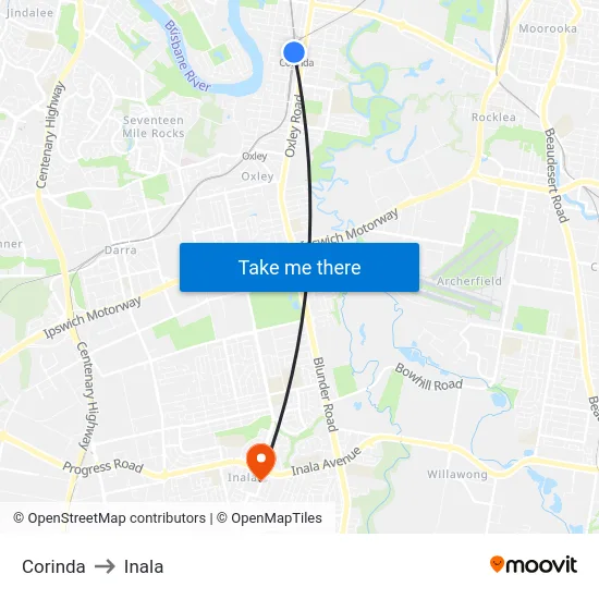 Corinda to Inala map