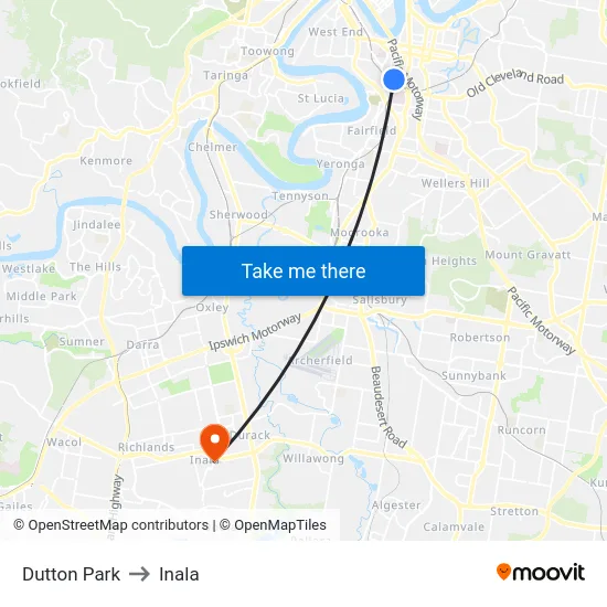 Dutton Park to Inala map
