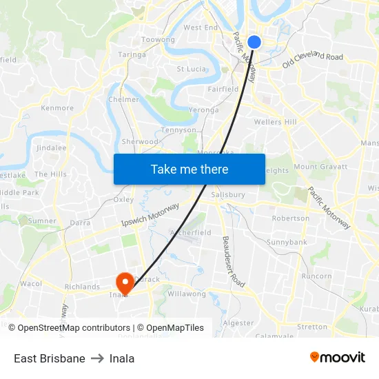 East Brisbane to Inala map