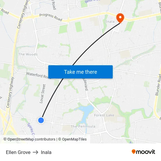 Ellen Grove to Inala map