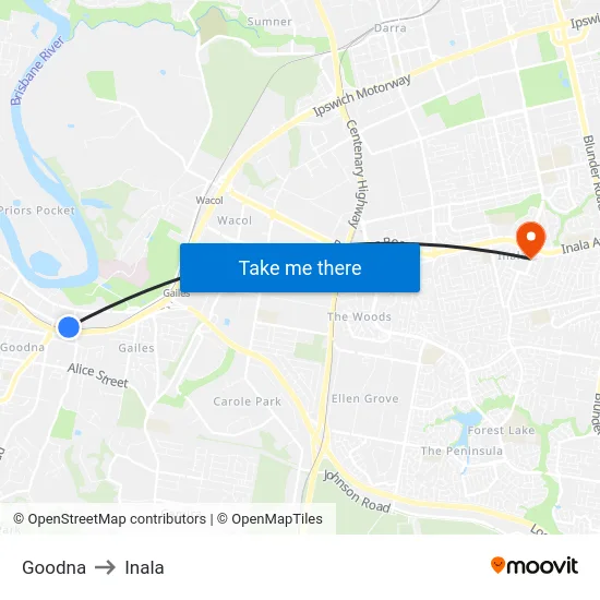 Goodna to Inala map