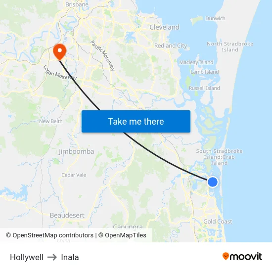 Hollywell to Inala map