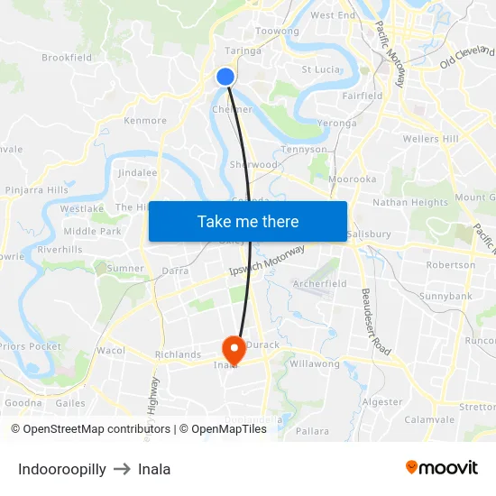 Indooroopilly to Inala map