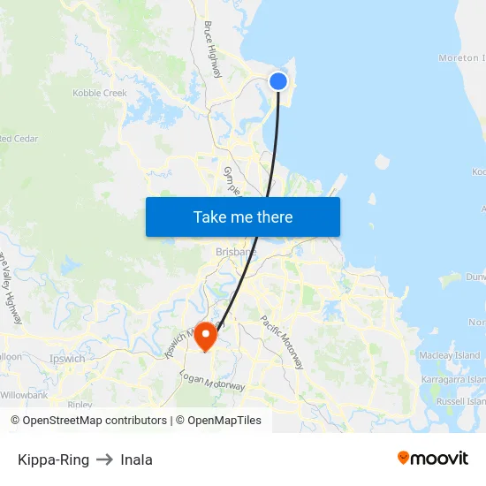 Kippa-Ring to Inala map