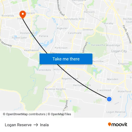 Logan Reserve to Inala map