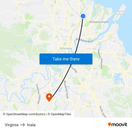 Virginia to Inala map