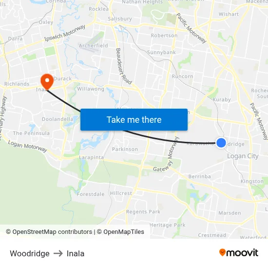 Woodridge to Inala map