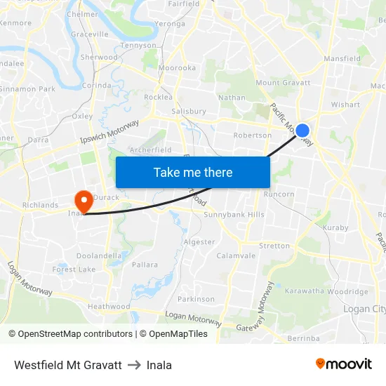 Westfield Mt Gravatt to Inala map