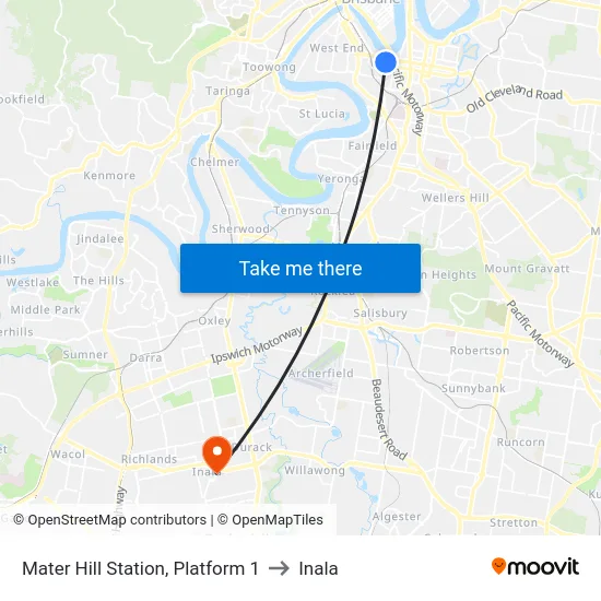 Mater Hill Station, Platform 1 to Inala map