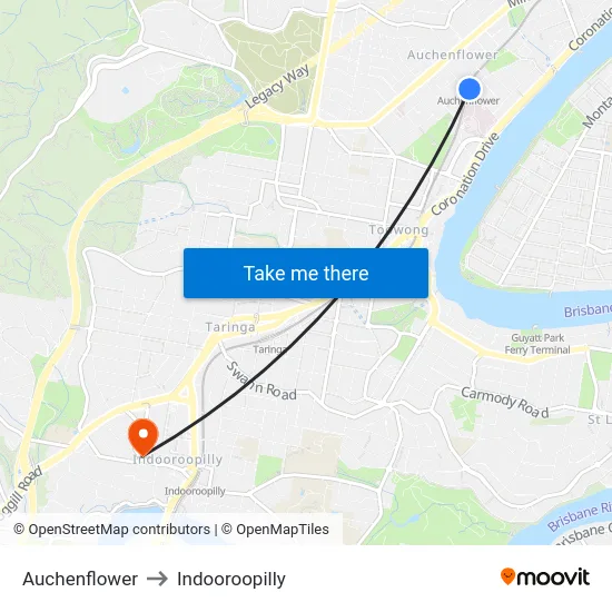 Auchenflower to Indooroopilly map