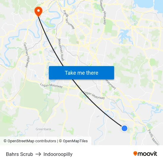 Bahrs Scrub to Indooroopilly map