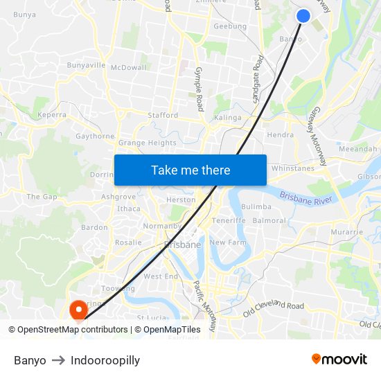 Banyo to Indooroopilly map