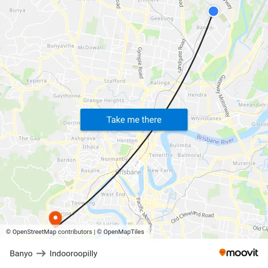 Banyo to Indooroopilly map