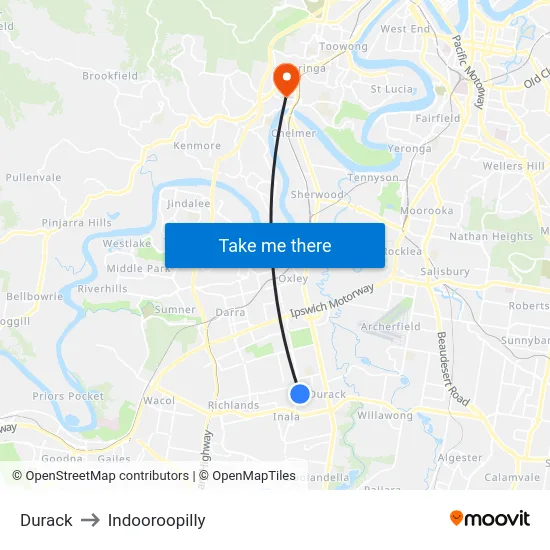 Durack to Indooroopilly map
