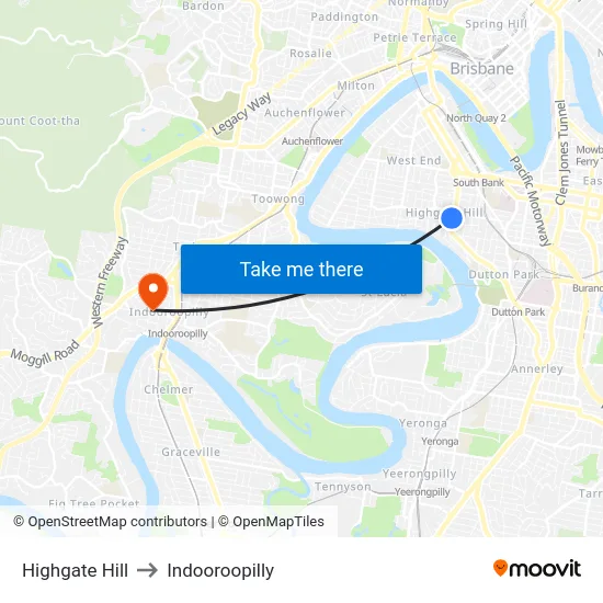 Highgate Hill to Indooroopilly map