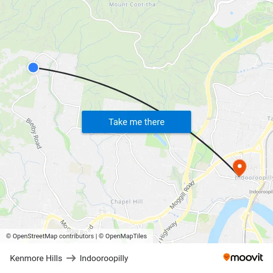 Kenmore Hills to Indooroopilly map