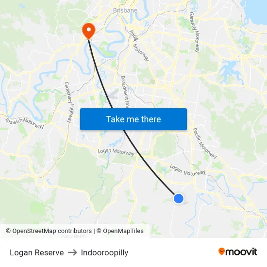 Logan Reserve to Indooroopilly map