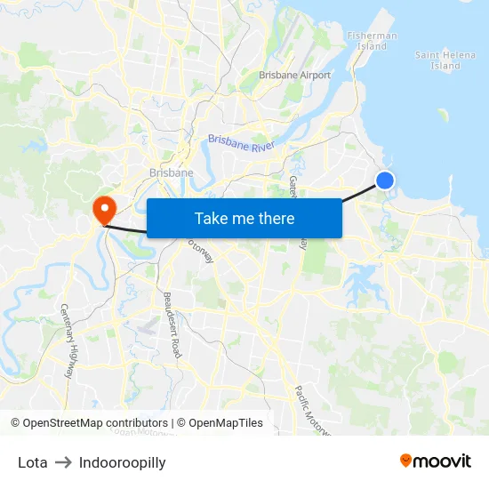 Lota to Indooroopilly map