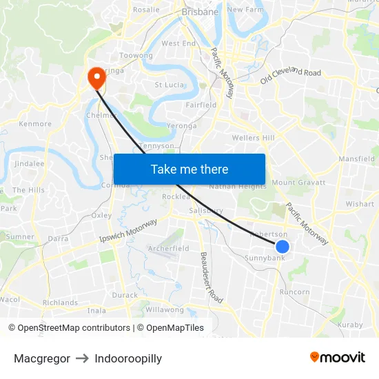 Macgregor to Indooroopilly map