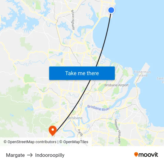 Margate to Indooroopilly map