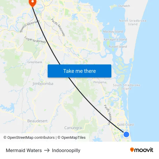Mermaid Waters to Indooroopilly map